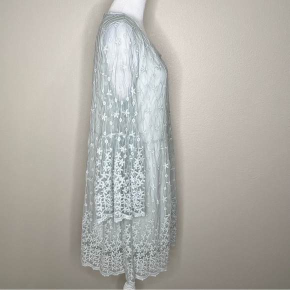Calstyle Blue Boho Floral Embroidered Sheer Mesh Bell Sleeve Dress Sz M - Picture 7 of 10